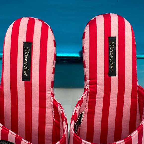 Victoria's Secret Women's Signature Satin Sequin Bow Slippers, Size M, Red/Pink - Picture 6 of 11